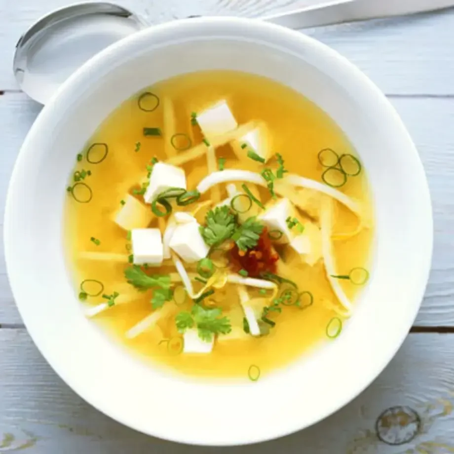 Miso Soup with Tofu, Bean Sprouts and Herbs