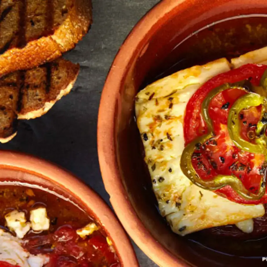 Greek Bouyourdi: Grilled Feta, Tomato, and Pepper