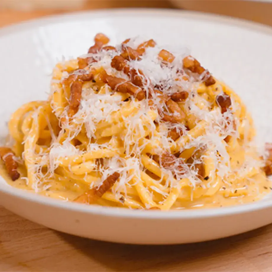 A bowl of spaghetti carbonara.