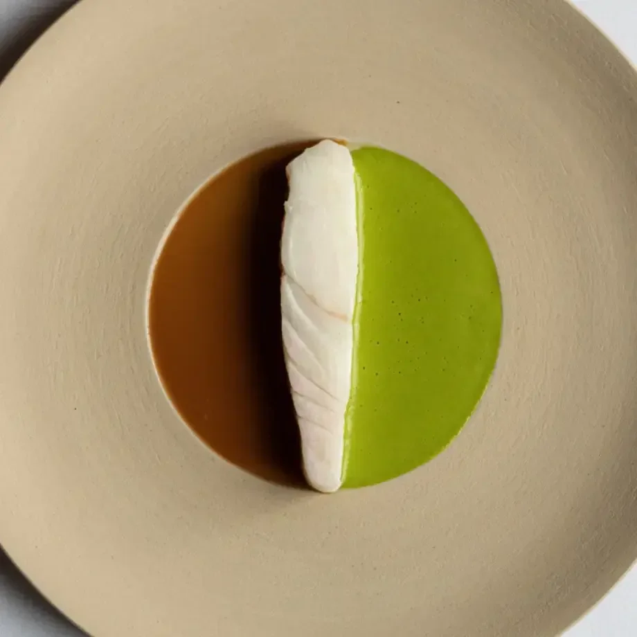 Turbot with lettuce sauce and fish bone caramel at Cycene.