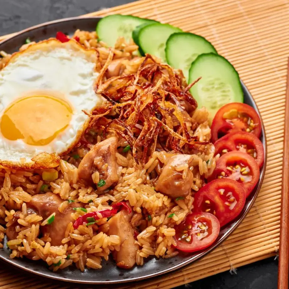 A dish of nasi goreng, a traditional Indonesian recipe.