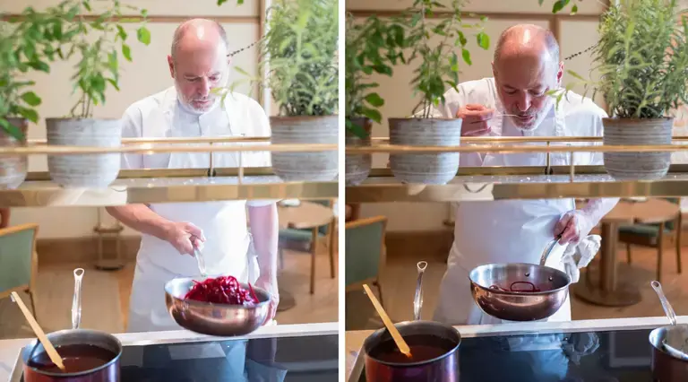 Michael Tusk tasting spaghetti