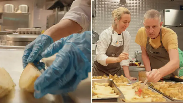 Chefs preparing baked vegetables together