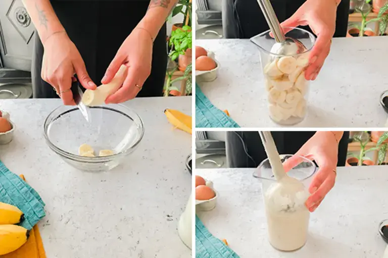 chopping and blending bananas