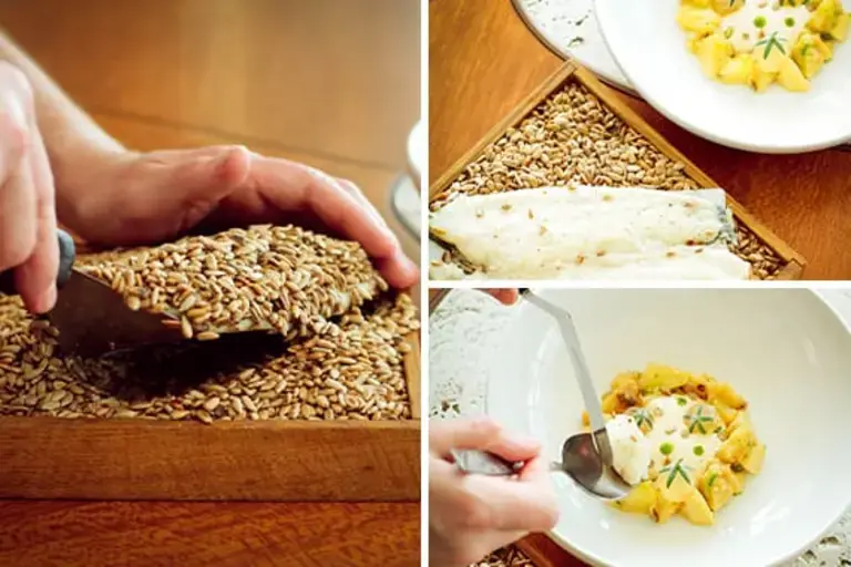 Adding fish to the plate Courtesy of Chef Vitalii Savelev