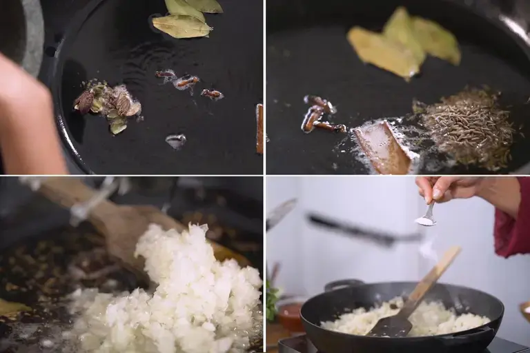 Crushed cardamoms diced onions