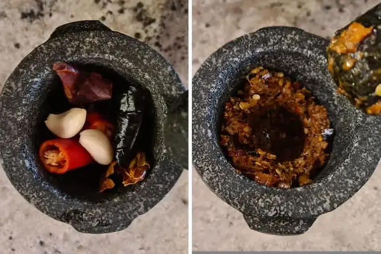 dry chilli and belacan in mortal