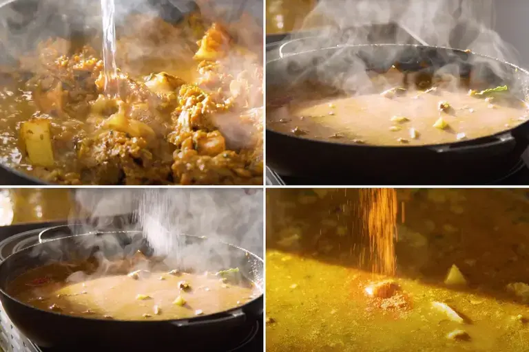 Adding hot water for Palak Gosht