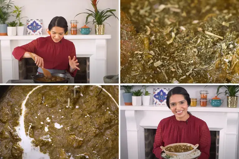 garnishing Palak Gosht