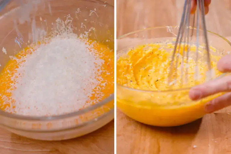 Beating eggs for carbonara.