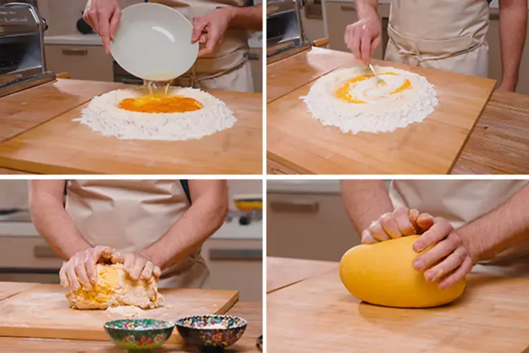 Preparing the pasta dough for the lasagna.