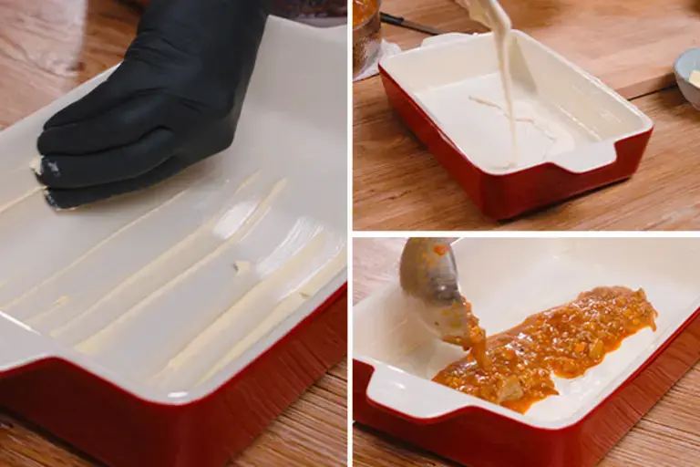 Building the lasagna.