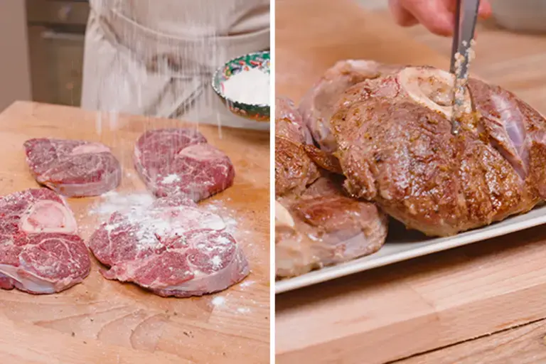 Dusting the ossobuco.