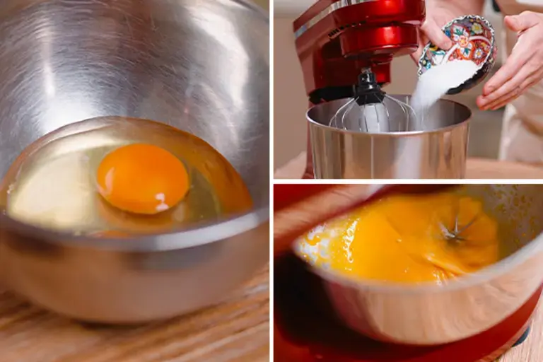 Separating the eggs and whipping the whites with sugar.