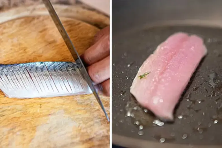 Cutting the mackerel's skin Courtesy of Nicole Bozzao 
