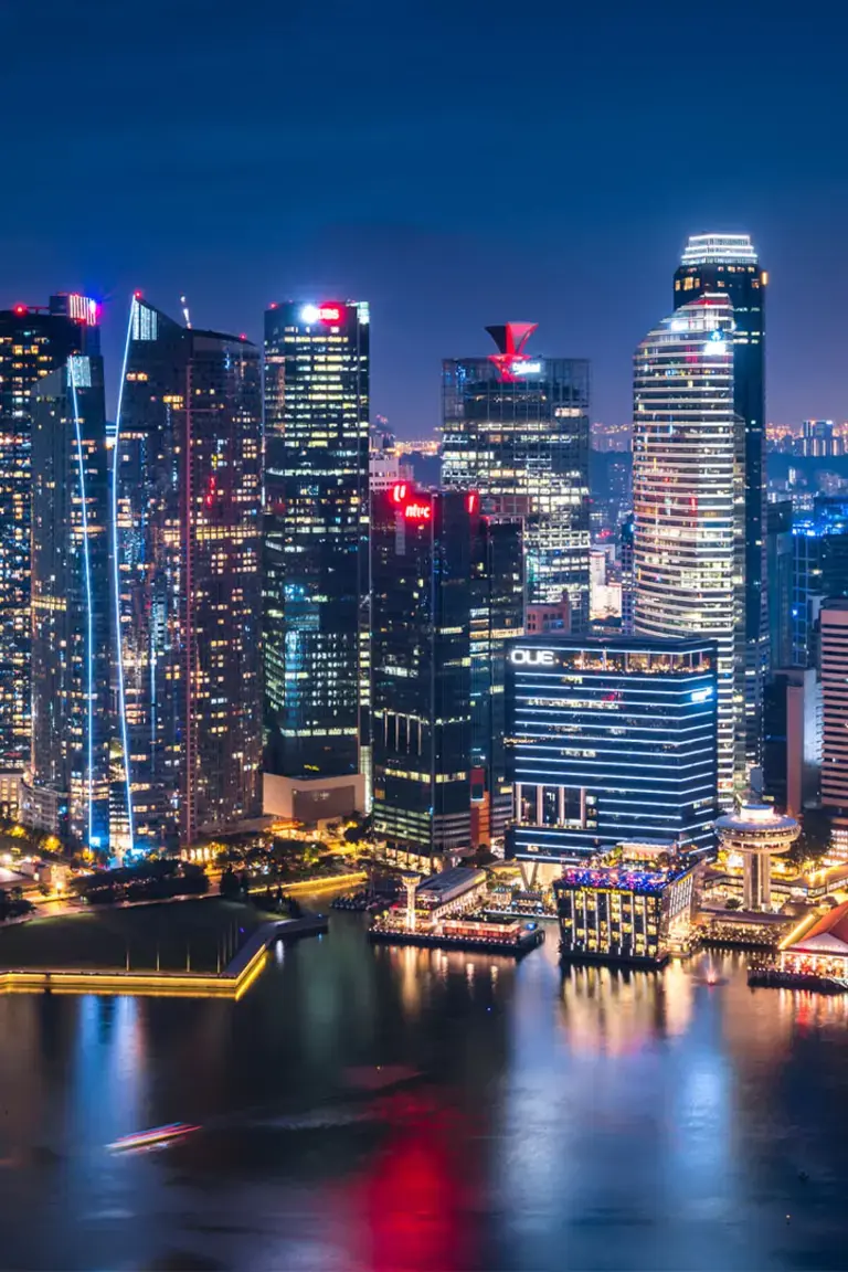 Singapore skyline at night.