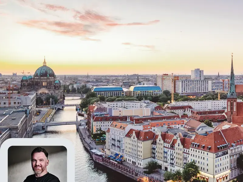 Chef René Frank and the Berlin skyline
