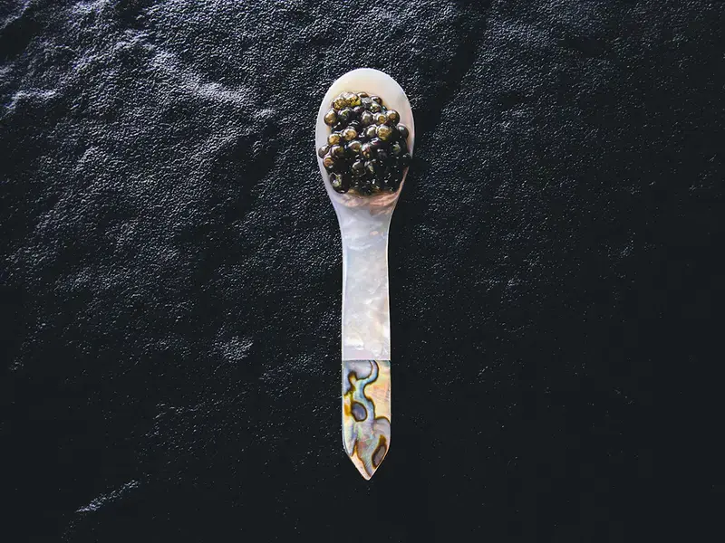 Caviar on a spoon.