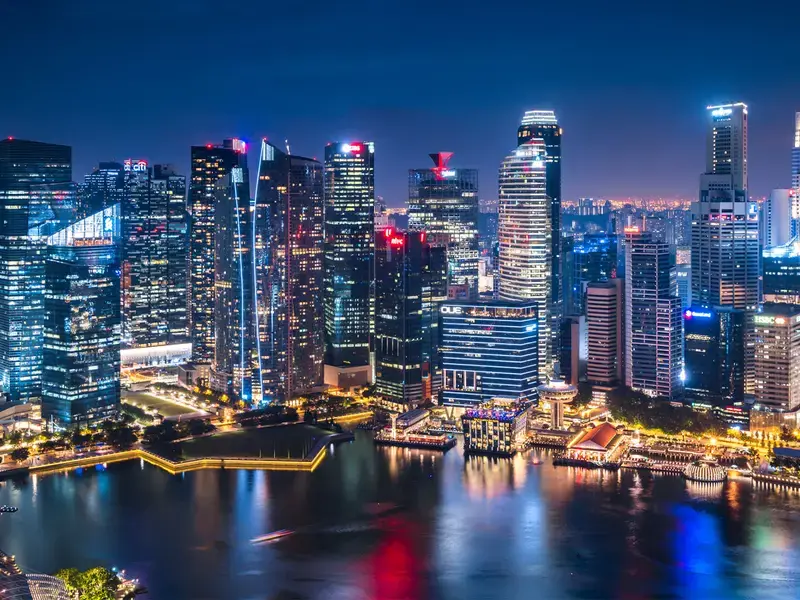 Singapore skyline at night.