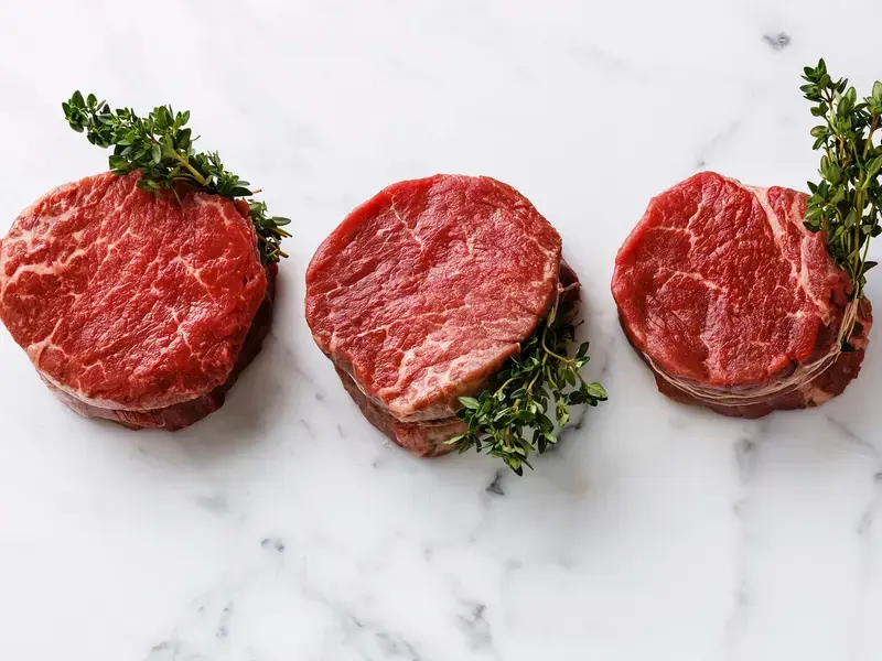 Raw filet mignon steak.
