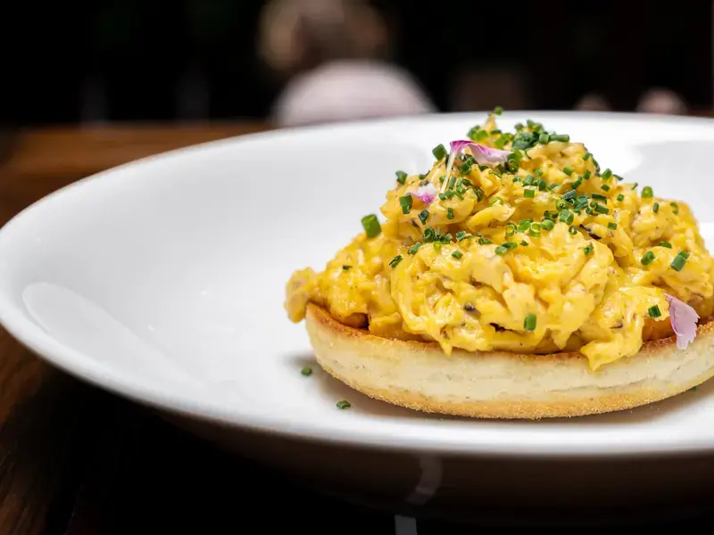 Creamy scrambled eggs.