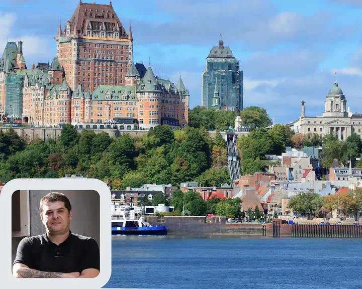 Chef Stéphane Modat and the Quebec City skyline.