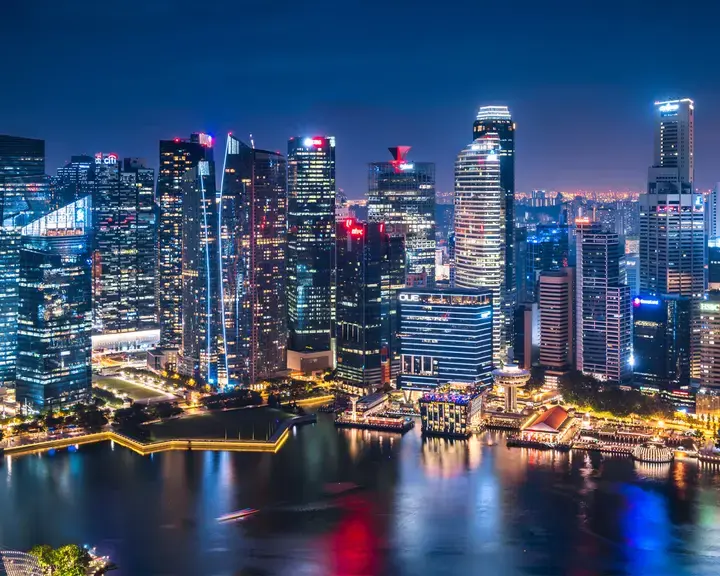 Singapore skyline at night.