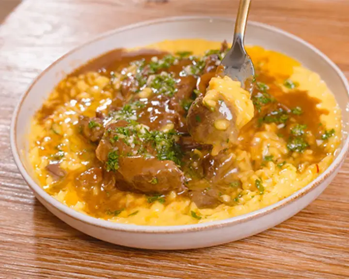 Ossobuco with risotto Milanese.