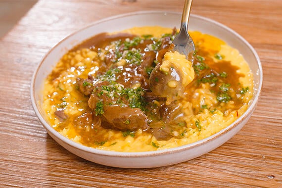 Ossobuco with risotto Milanese.